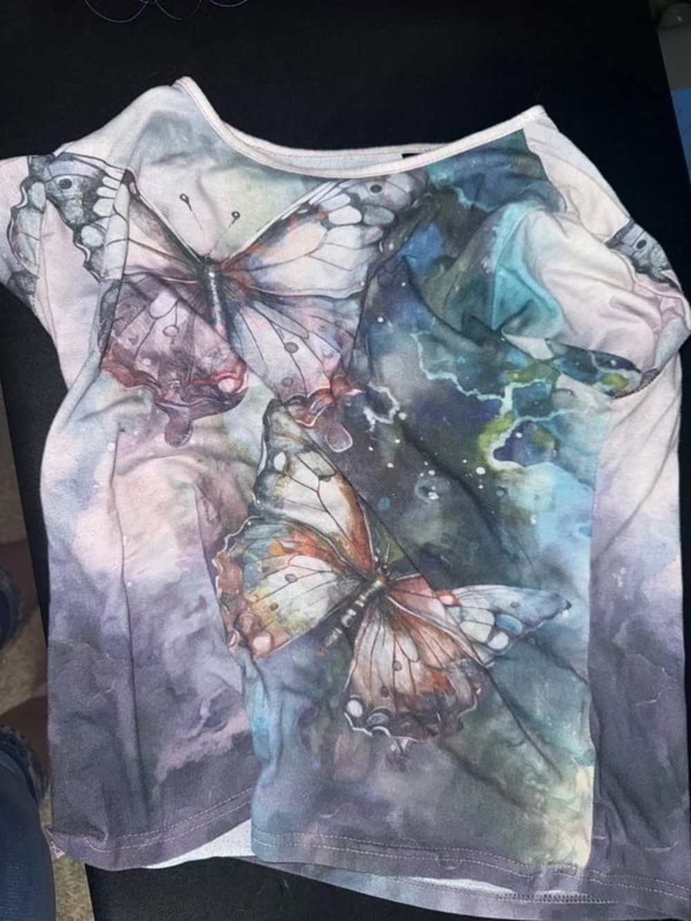 SHEIN Watercolor Butterfly Tank Top - White, Purple, Blue